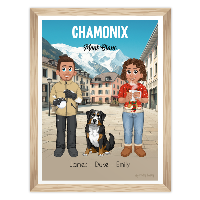 Affiche personnalisée chamonix mont-blanc. Travel poster chamonix personnalisé
