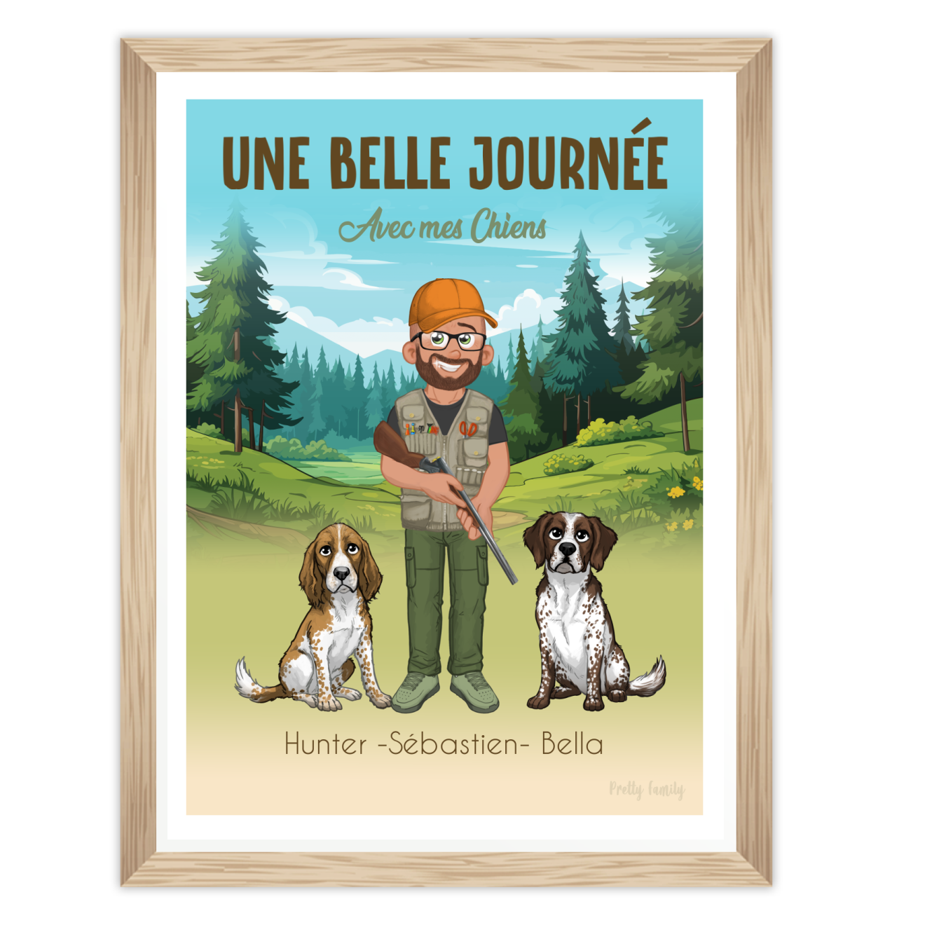Cadeau personnalisé pour un chasseur avec ses chiens