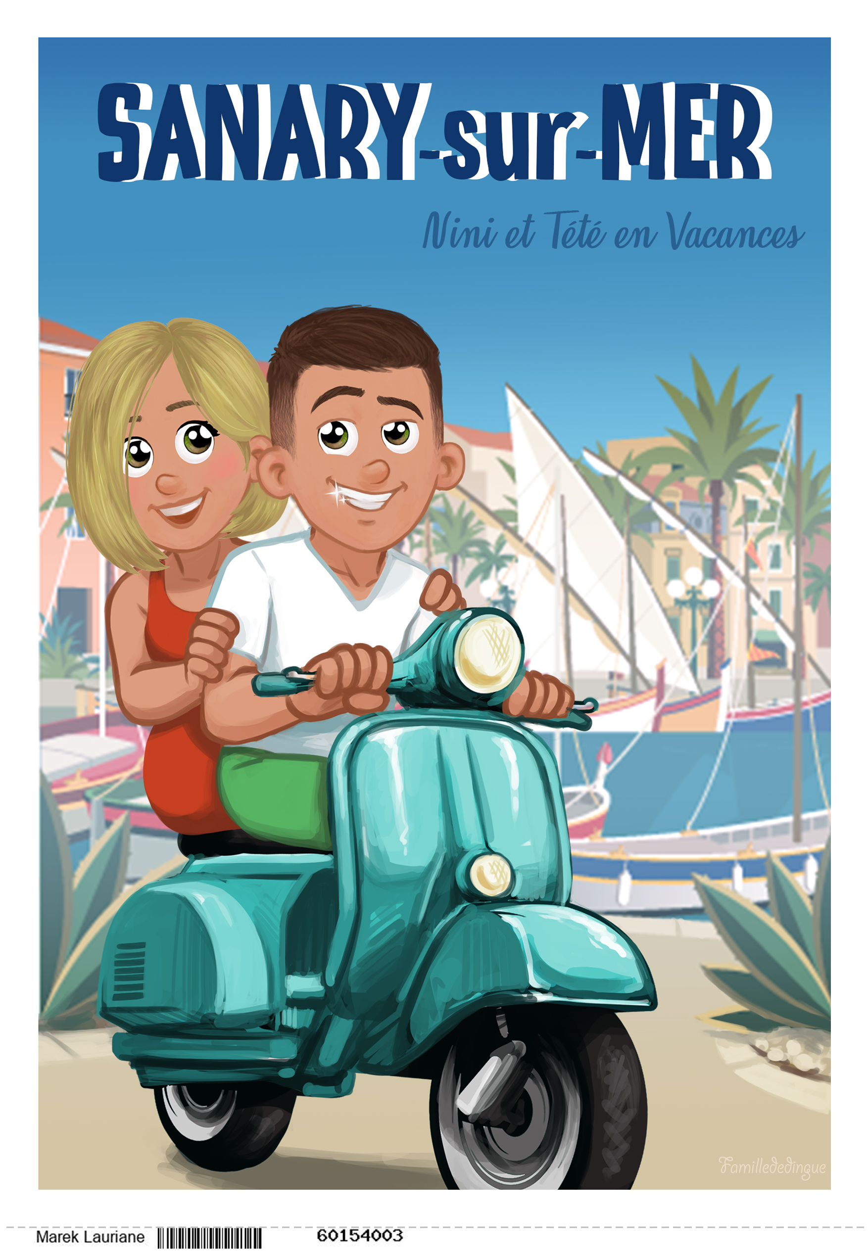affiche personnalisée couple en vespa