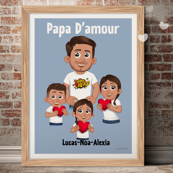 Dessin Personnalisé fête des pères- cadeau personnalisé pour papa, cadeaux pour papas