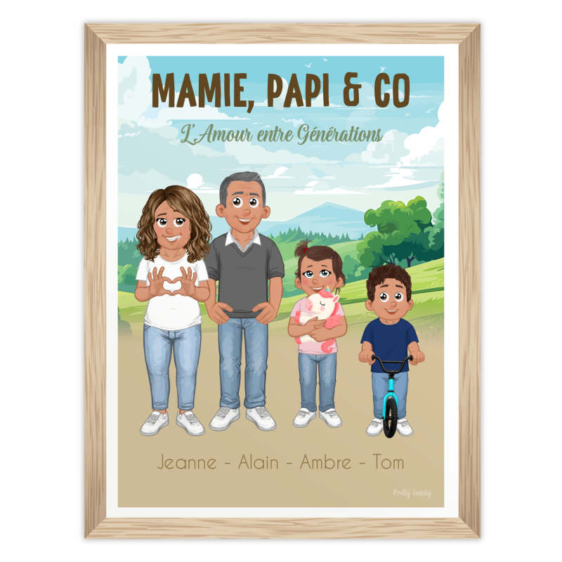 Affiche personnalisée | Mamie et Papi & Co – Portrait de famille illustré