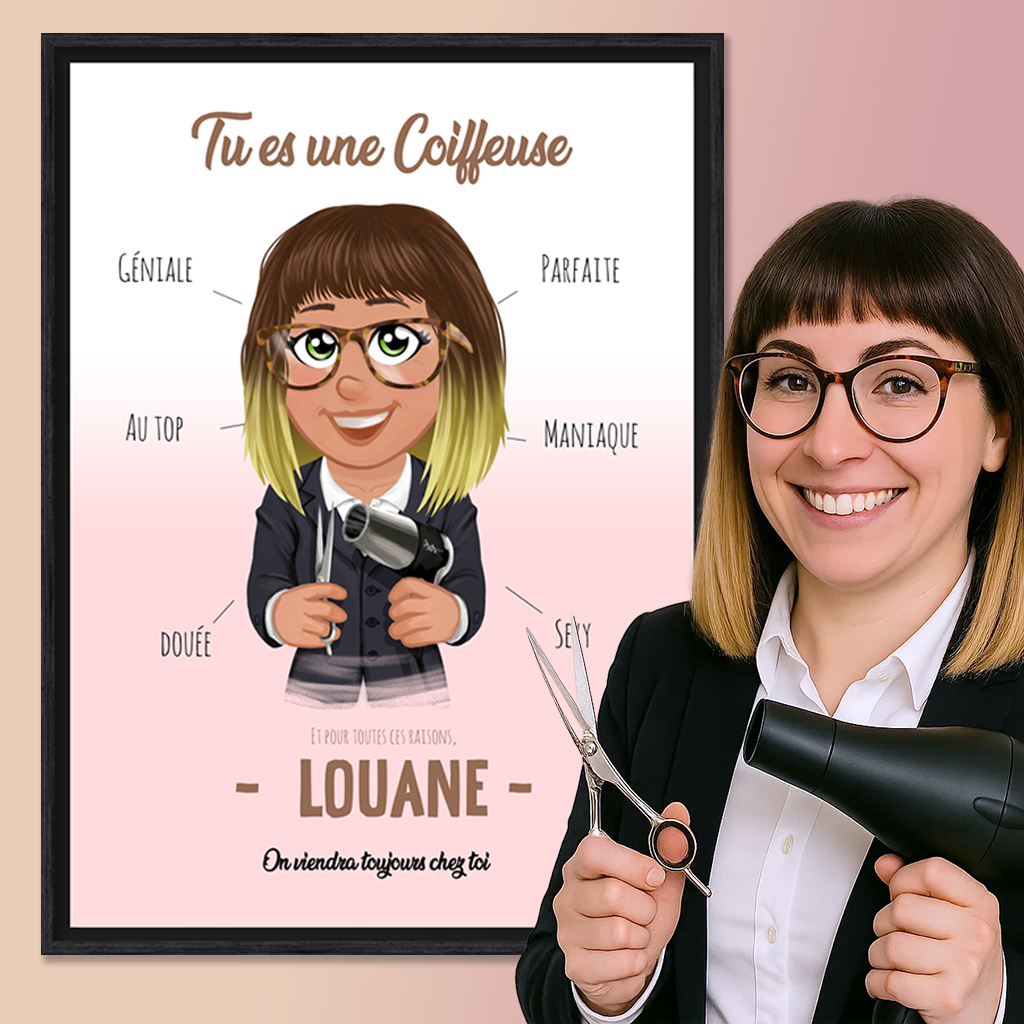 affiche personnalisée métier- coiffeuse-cadeau décoration pour salon de coiffure