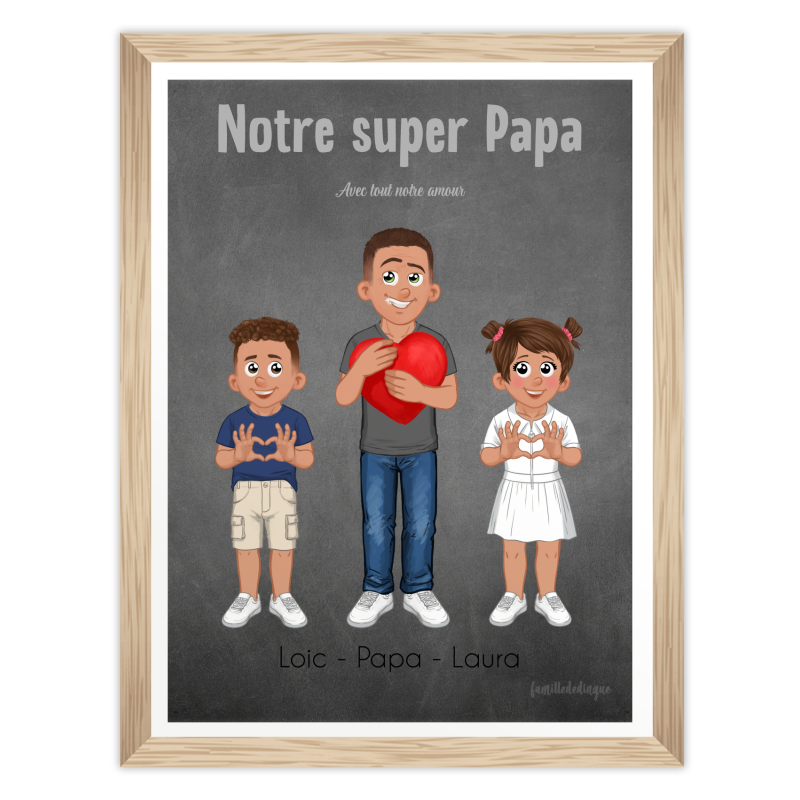 Illustration de famille personnalisée – Le cadeau de Noël parfait pour Papa