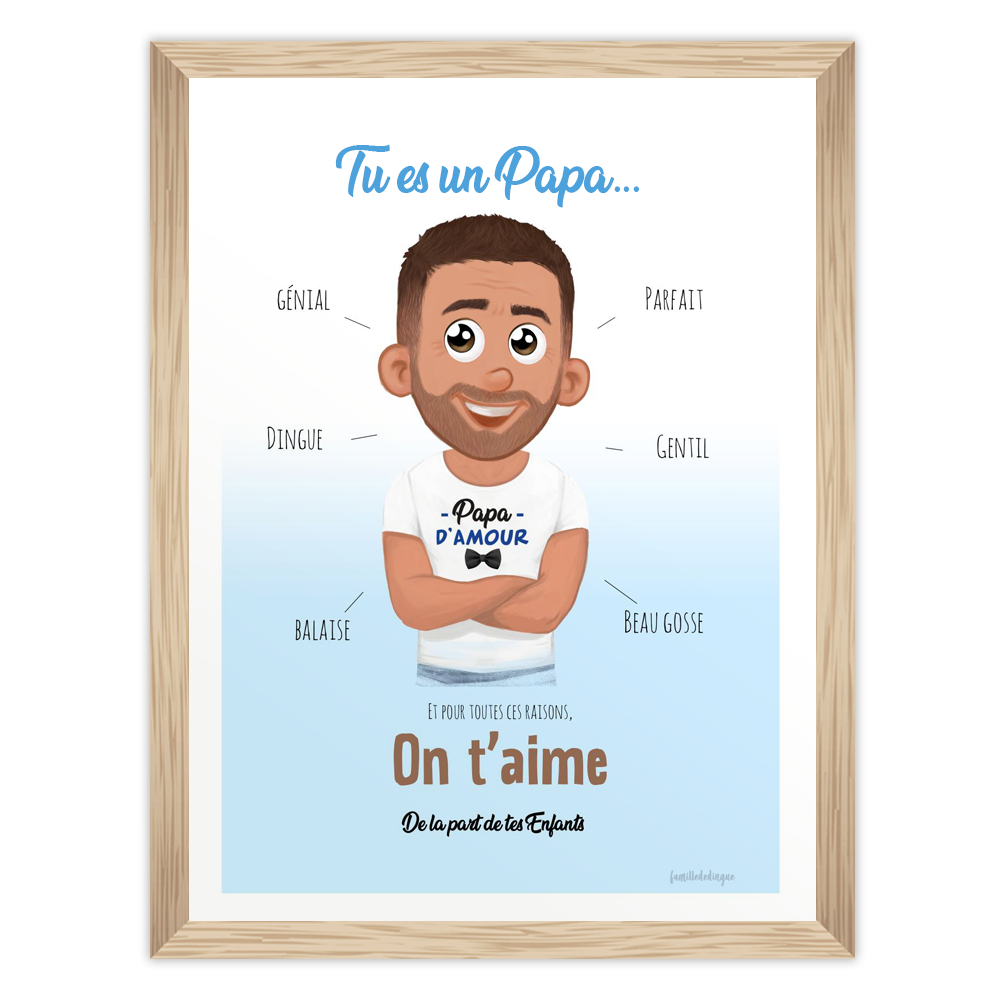  Affiche personnalisée Papa Génialavec avatar et fond bleu – Cadeau fête des pères