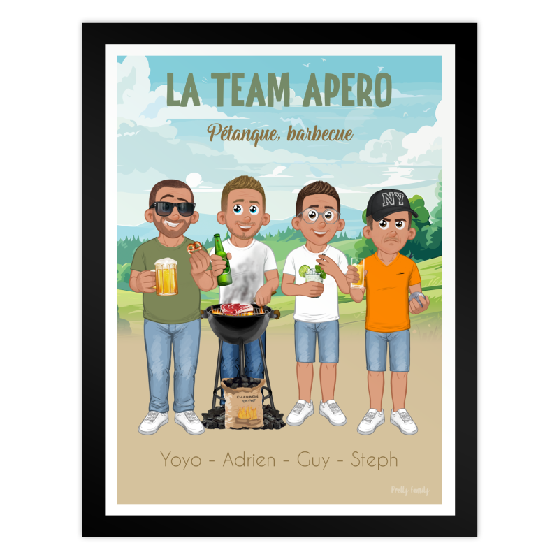 Affiche personnalisée “La Team Apéro” – Amis, barbecue, bière & pétanque