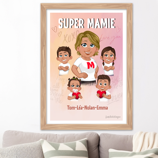 Affiche Personnalisée pour la fête des mères, portrait de famille maman avec ses enfants