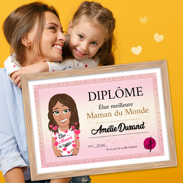 diplome imeilleure maman du monde, un cadre personnalisé pour la fête des mères