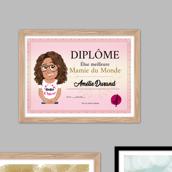 Diplôme Meilleure Mamie du Monde – Cadre personnalisé Fête des Grands-Mères