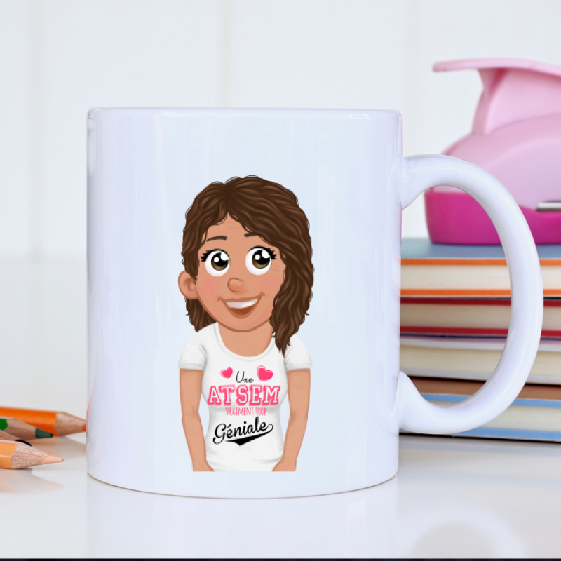Mug personnalisé avec avatar pour ATSEM – cadeau original Famille de Dingue