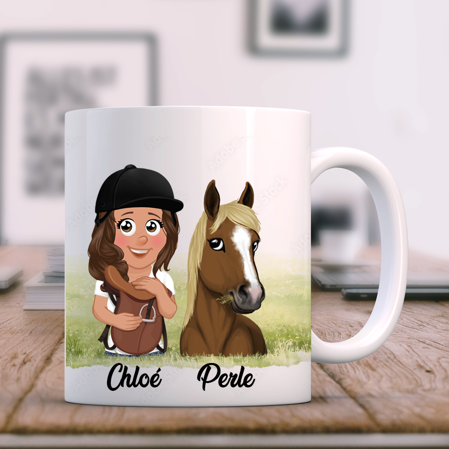 Mug personnalisé équitation, cavalier avec son cheval