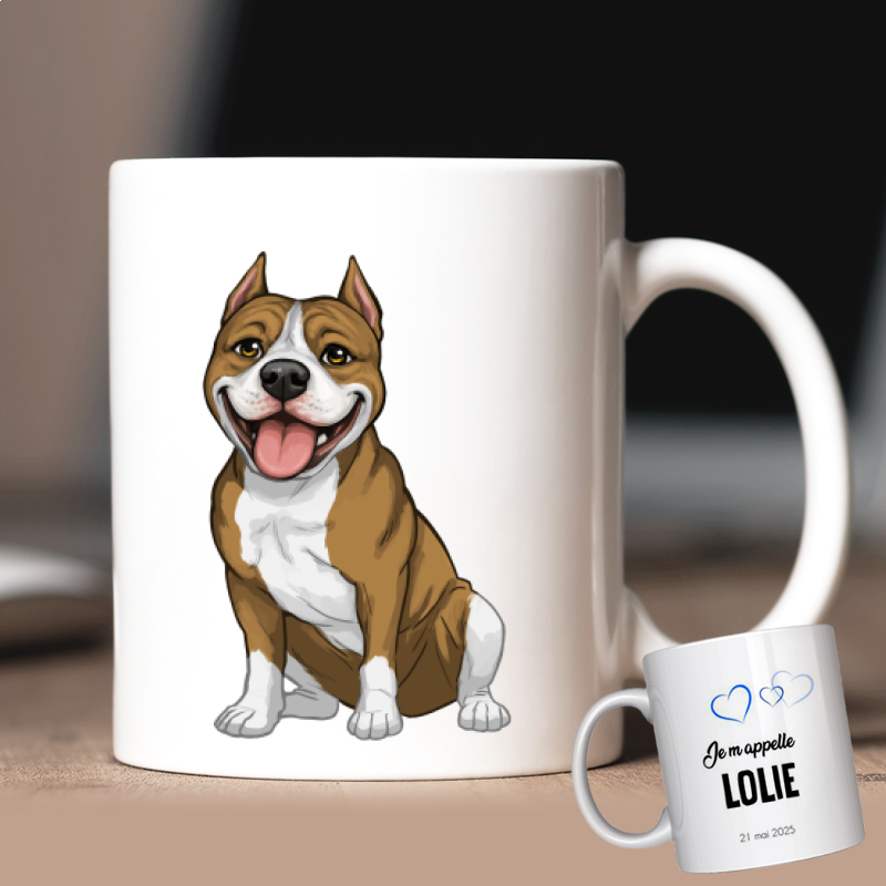 Mug personnalisé American Bully avatar + texte au dos