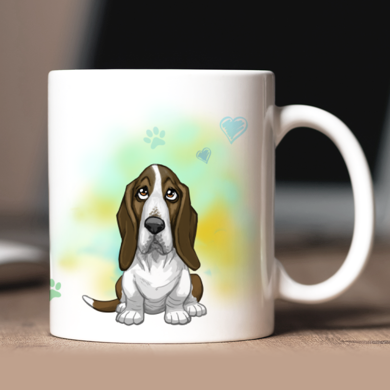 Mug personnalisé Basset-hound avatar + texte au dos