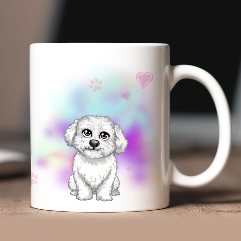 Mug personnalisé Bichon Frisé avatar + texte au dos