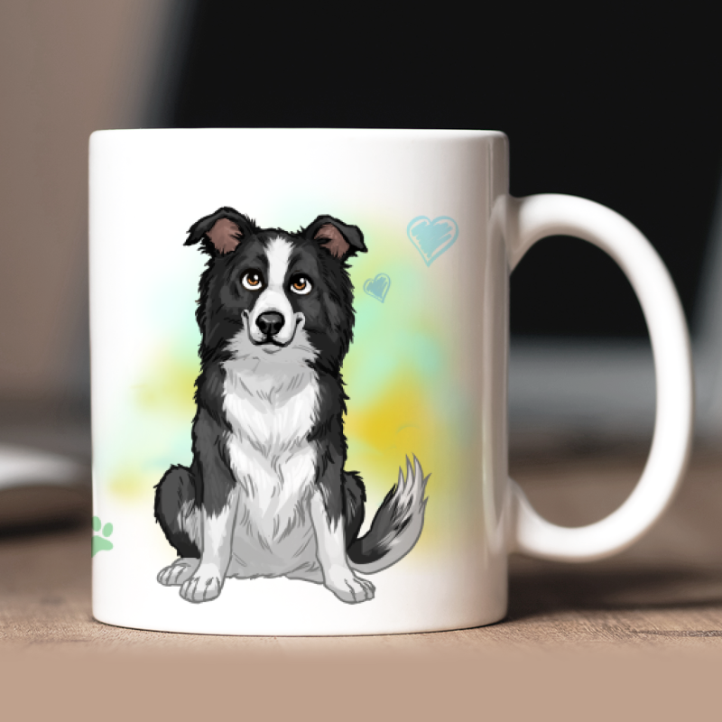 Mug personnalisé Border Collie avatar + texte au dos