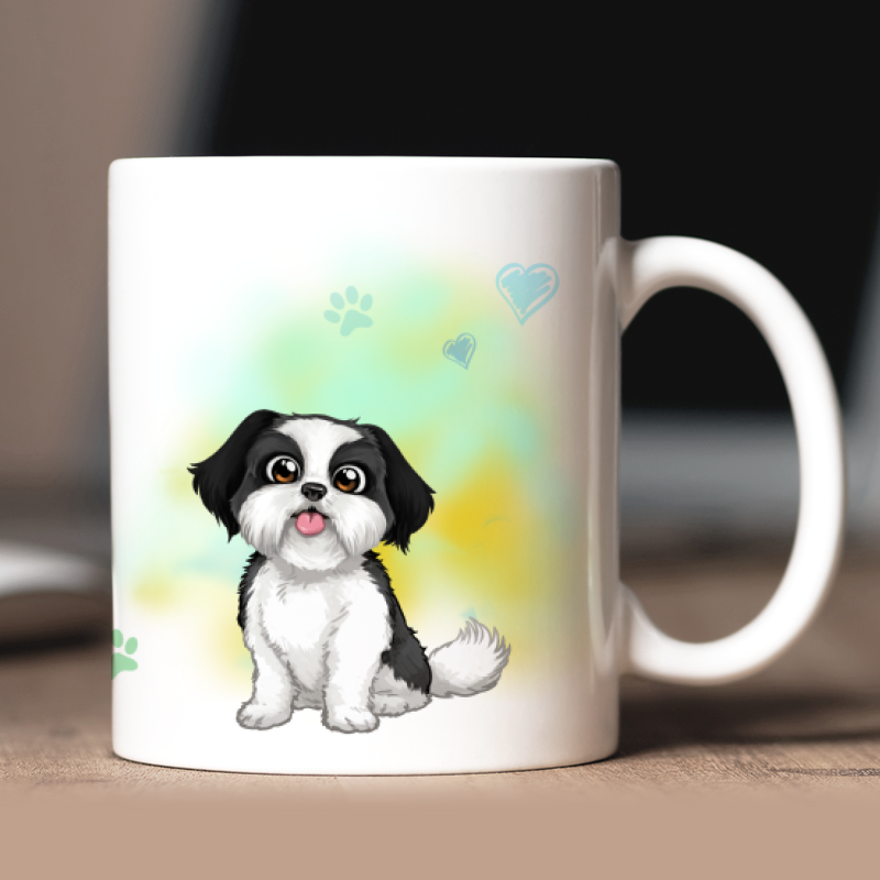 Mug personnalisé Shih-tzu avatar + texte au dos