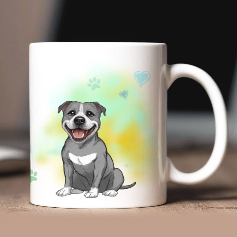 Mug personnalisé Staffie avatar + texte au dos