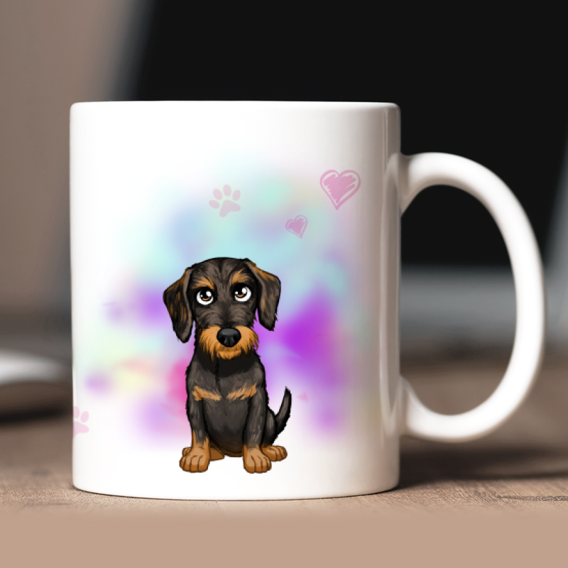 Mug personnalisé Teckel poil Dur avatar + texte au dos