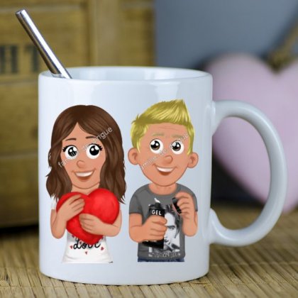  Mug personnalisé avec illustration de famille style avatar, texte et prénoms