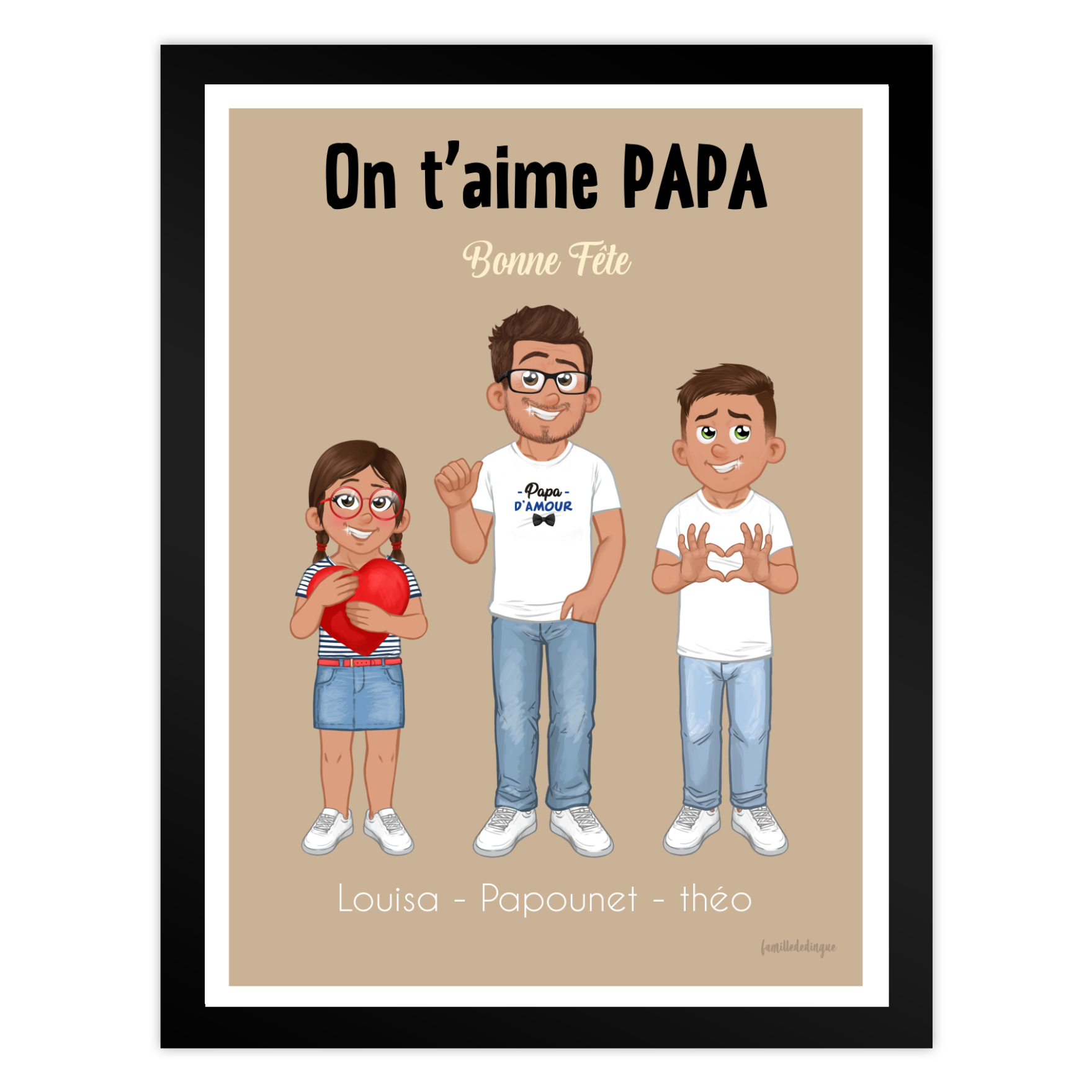 Portrait de famille personnalisé fête des pères
