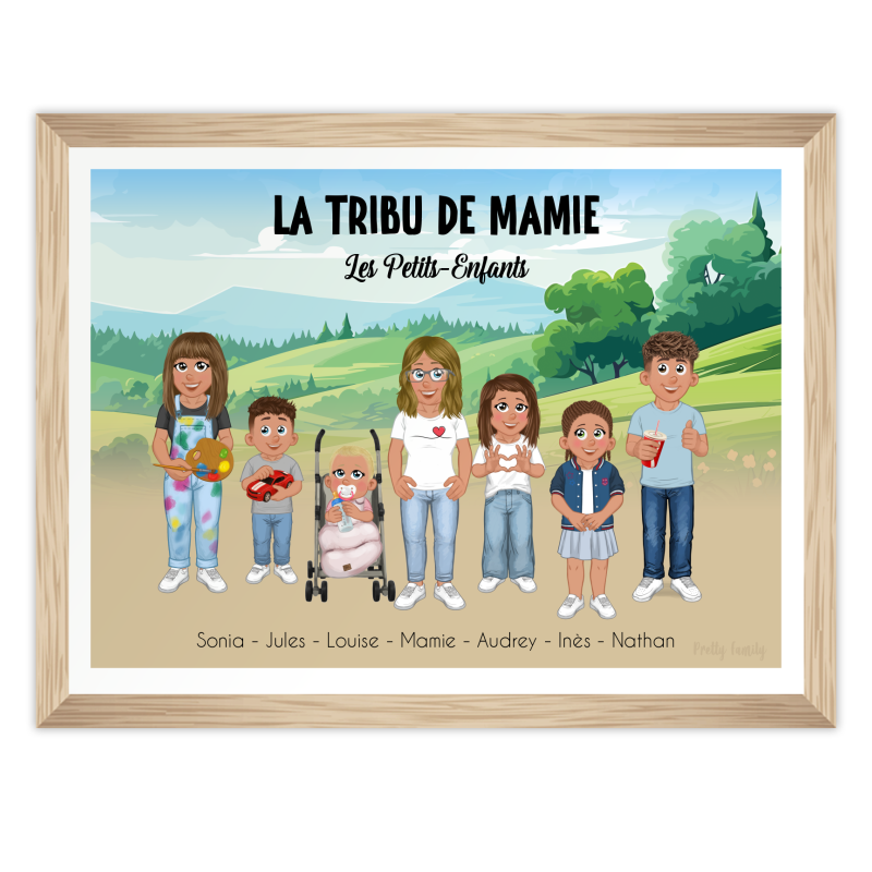 Affiche personnalisée Mamie et sa tribu – Illustration Champêtre