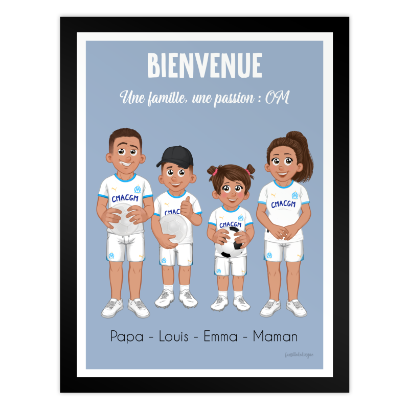 Affiche famille personnalisée aux couleurs de l’OM – Supporters Marseille
