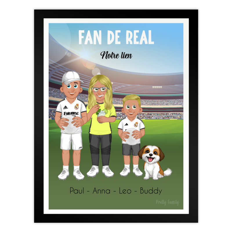 Affiche personnalisée Supporters Real Madrid avec famille et avatars en tenue du club