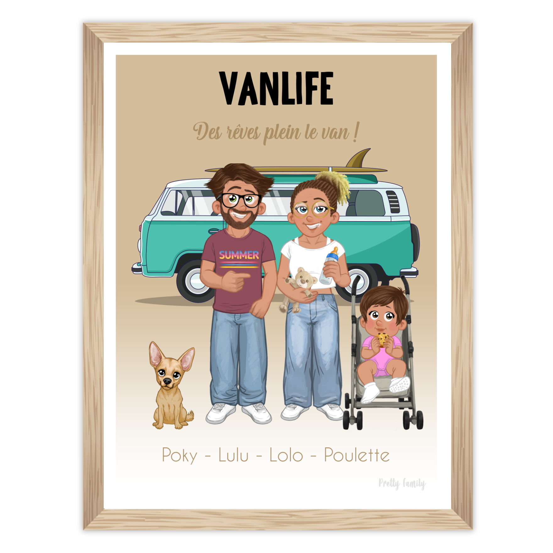 Portrait de famille Vanlife avec avatars et van en arrière-planr déco de maison Design