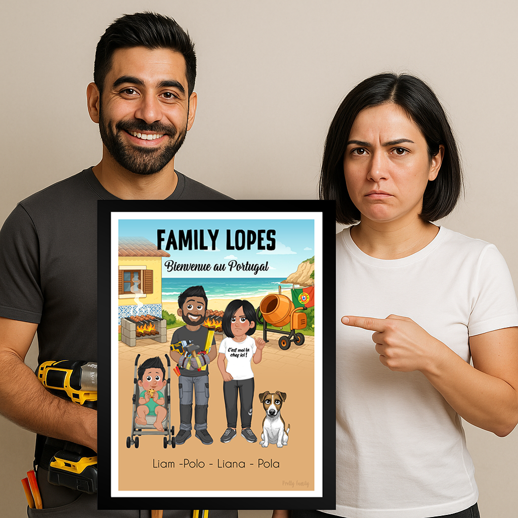 Illustration famille personnalisée portugaise-cadeau-rigolo-personnalisé pour amis portugais