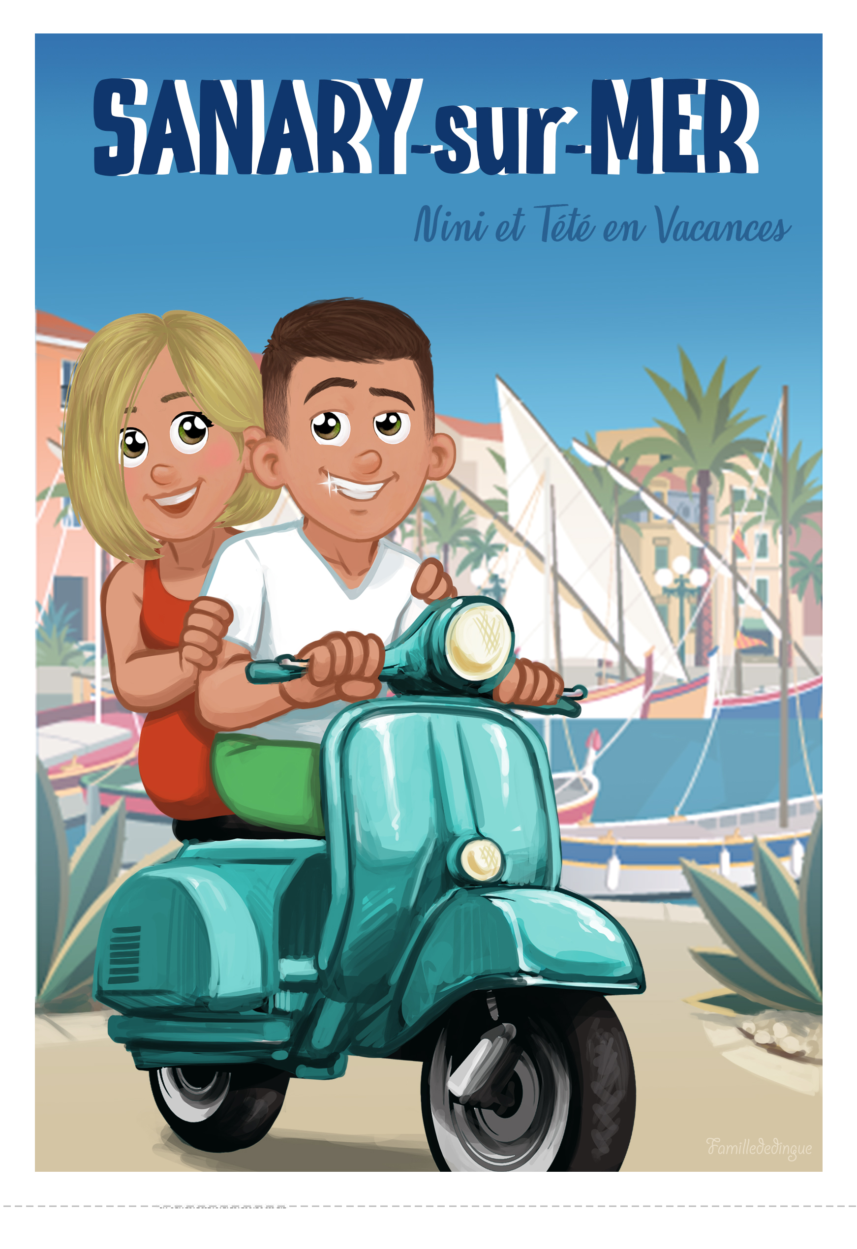 affiche personnalisée couple en vespa