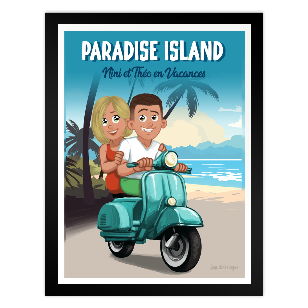 affiche personnalisée couple en vespa